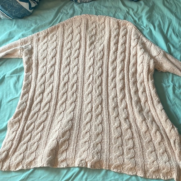 Free people easy cable knit v neck sweater pullover pink tunic small - Picture 11 of 16